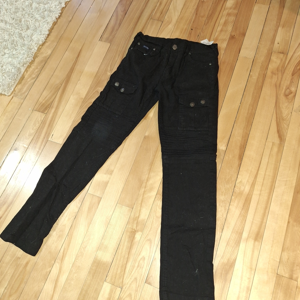 Phat Farm Boy's Black Cargo Pants with Button Flap Pockets